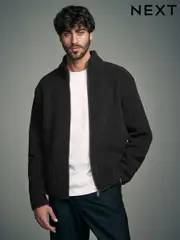 Black Funnel Neck Borg Fleece Lined Jacket (N77846) | $47