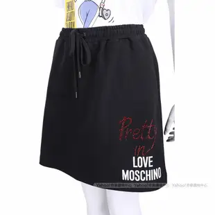 LOVE MOSCHINO 鑽貼字母黑色棉質A字短裙