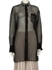 Black Silk Embellished Collar Sheer Blouse