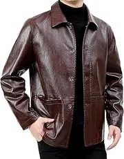 [Zylphorix] Men's Durable Leather Jacket with Ribbed Cuffs and Hem, Offering a Classic Look and All-Day Comfort, Ideal for Fall