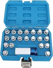 Locking Lug Nut Removal Tool, 21pcs Metal Wheel Lock Lug Nut Remover Tool Kit with 1/2in Drive Adapter, Universal Lug Nut Extractor Set for E12, E21, E23, E24, E28, E30, E31, E32