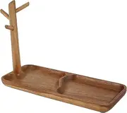 [bigjvbfv] Wood Key Tray for Entryway Table, Jewelry Tray, Acacia Wood Key Holder Bowl with 3 Stand Hanging Organizer Stylish Jewelry Tray Space Saving Catchall Tray Entryway Tray for Rings Bracelets Watches