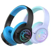 2 Pack Kids Bluetooth Headphones with LED Lights, BTH18 Safe Black & Purple