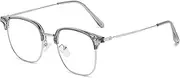 Blue Light Filter Glasses, Half Rimless Metal Frame, Computer Glasses for Men and Women, Square Without Prescription, Anti Fatigue, Anti Blue Light, TV, Work, Gaming Glasses, Silver-grey,