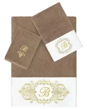 Linum Home Textiles 3pc 100% Turkish Cotton Monogram Embellished Towel Set