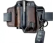 Multitool Sheath for Belt, Leather EDC Pocket Organizer for Men, Sheath with Pen Holder, Key Fob, Flashlight Sheath, EDC Leather Pouch Black,Coffee One Size