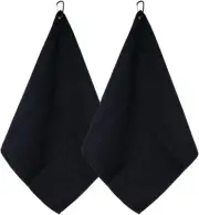2pcs Golf Towels for Golf Bag / Microfiber Fabric Waffle Pattern 16’’×16’’-Black