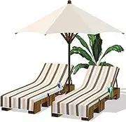 Fumete 2 Pack Lounge Chair Towels 30 x 85 Inch Pool Chaise Lounge Cover Microfiber Beach Chair Towel Portable Striped Cushion for Summer Outdoor Patio Sunbathing(Beige and Camel)