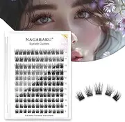 NAGARAKU DIY Eyelash Extensions Cluster Lashes 132 Pcs Wide Stem Individual Lashes 0.07 C curl 9-14mm Mix Lash Extension Supplies Soft Natural Look for Personal Makeup Use