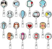 16 pcs Nurse Badge Reel, Nurse Retractable Badge Holder ID Badge Reels Cute Badge Reels for Office Nurses Doctors (Multicolour)