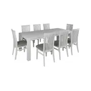 Foxglove 9pc Dining Set 225cm Table 8 PU Seat Chair Solid Mt Ash Wood - White
