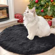 OLANLY Black Round Rugs for Bedroom - Machine Washable, 2x2 Feet Circle Area
