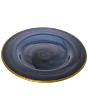 Alice Pazkus Set of Four Black Alabaster 8.75in Plates With Gold Trim