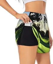 [GaxfjRu] Golf Course Print Women's Running Shorts High Waisted Running Shorts Pocket Sporty Gym Elastic Short