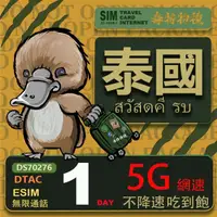 在飛比找momo購物網優惠-【鴨嘴獸 旅遊網卡】泰國eSIM 1日吃到飽不降速 支援5G