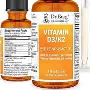 Dr. Berg's Liquid Vitamin D3 with K2, Zinc & MCT Oil - Vitamin D3 K2 Supplement Includes 5,000 IUs of Liquid D3, 50 mcg MK7 Vitamin K2 - Vitamin D3 K2 Drops for Kids and Adults - 1 Fl Oz