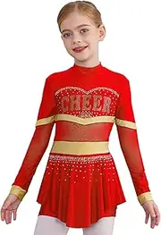 [Hedmy] Girls Cheerleading Uniforms Dress Sparkly Rhinestones Cheer Leader Costume Dance Performance Fancy Dress