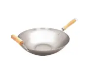Cuisena 35cm Kitchen Carbon Steel Stir Fry Wok Wood Handle Flat Base Cookware SL