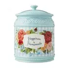 Pioneer Woman Cookie Jar Happiness Is Homemade Stoneware Floral Gingham Blue New