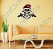 Skull Crossbones Pistol Red Beret Army Wall Sticker Room Interior Decor 25"X20"