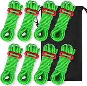 Camping Rope, 8Pcs Tent Guy Ropes Reflective Guy Rope Tent Rope with Aluminium Tensioner, Guide Ropes Tent Guyline Paracord Camping Rope for Tent, Tarp, Outdoor Packaging (4mm x 4m,Green)