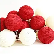 GGP 1 Set Of 20 Led Red White 5Cm Cotton Ball Battery String Lights Christmas Gift Home Wedding Party Bedroom Decoration Outdoor Indoor Table Centrepiece