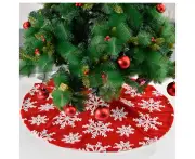 Christmas tree skirt red Christmas tree decoration, snowflake plush Christmas cushion 90cm