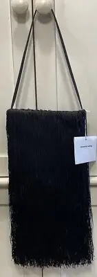 Alexander Wang Black Satin & Fringe Shoulder Bag Purse Handbag $750 NIB