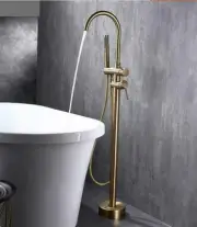 Brushed Gold Floor Mounted BathTub Filler Faucet Wish Hands Mixer Taps