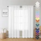 White Sheer Curtain Panels 72 Inch Length, Light Filtering Window Curtain
