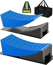 Motorhome Loading Wedges, 2 Wheel Chocks for Trailers, 2 Non-Slip Mats, 1 Spirit Level and Carry Bag for Motorhomes and Caravans up to 15.8 t - Easy Levelling on Any Surface (Blue)