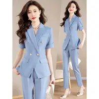 在飛比找ETMall東森購物網優惠-藍色夏季經理職業工作服西裝套裝