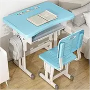 Kids Desk and Chair Set, Height Adjustable Student Writing Desk with Spacious Storage Drawers, Suitable for Writing, Reading,Playing Games and Drawing (Color : Blue)
