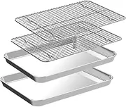 Quarter Sheet Pan with Cooling Rack Set [2 Baking Sheets + 2 Baking Racks], Stainless Steel Cookie Sheets for Baking and Wire Rack - Rust & Warp Resistant & Nonstick, Size 12 x 9.8 x 1 Inch