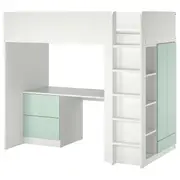 SMÅSTAD loft bed, white light green/with desk with 3 drawers, Single