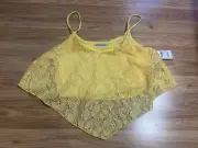 NWT Large Charlotte Russe Flounce Lace Yellow Lined Crop Top New