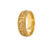 Solid Yellow Gold Ring with Nordic Runes and Thor's Hammer
