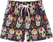 [RPLIFE] Swim Clothes for Boys, Anti Chafe Swim Trunks Boys 2T, Colorful Sugar Skulls Flowers