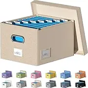 DYWMM File Organizer Collapsible Storage Box for Office File Box with Lids Document Organizer for Office and Home Easy Slide Durable Hanging File Box (Beige)