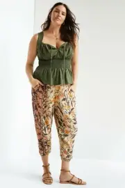 NWT Anthropologie Smocked Balloon-Leg brown Floral Pants US 6/UK 10