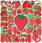 50pcs Strawberry Stickers Waterproof Vinyl Decals for Water Bottle,Skateboard,Guitar,Phone,Computer,Diary Notebooks,Cute Cartoon Expression Strawberry Stickers for Kids,Girls