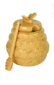 BOSTON INTERNATIONAL Honeycomb Ceramic Honey Pot and Dipper New
