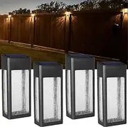 GOODFOEVER 4 Pack Solar Fence Lights for Outdoor, Yard, Porch and Garage - Aluminum and Glass Waterproof Post Accent Light/Wall Light - Decorative Outdoor Lighting