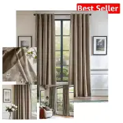 Modern Tan Velvet Room Darkening Curtains - 96" Insulated Drapes for Home Decor