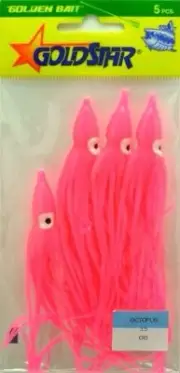 Silver Horde 10808141 Squid (Octopus 3.5) (4¼”) 5/pkg. Glow/Blue Spatter/Pink