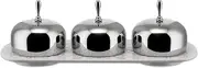 Alessi Dressed Three-Section Jam Tray in Porcelain with Lids in 18/10 Stainless Steel Mirror Polished, White