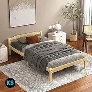 ALFORDSON King Single Bed Frame Wooden Bed Base with Timber Slats, Solid Pine Wood Bed Foundation, Mattress Base Platform with Under-Bed Storage Space, Home Bedroom Furniture (Beatrix Series in Oak)