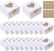 [Homiliky] 20 Pack White Bakery Boxes 4 Inch Small Cake Boxes with Heart Shape Clear Window Cupcake Boxes with Stickers White Small Heart Cake Boxes Cookie Boxes for Gift Candy Cookies Cupcake Dessert