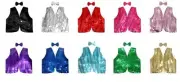 Adults Kids Sequins Vest w Bow Tie Party Costume Waistcoat Disco Show Sparkle