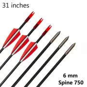 31" Sp750 Fiberglass 6mm Target Arrows for 30-80lb Recurve Compound Bow Practice